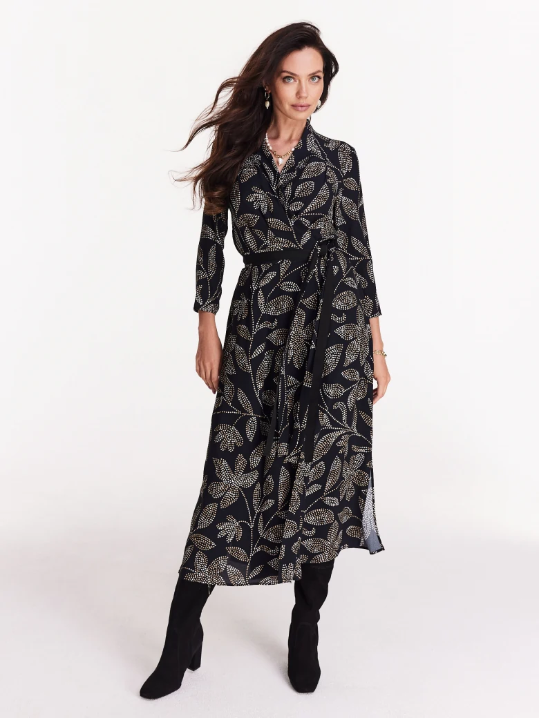 Long black dress with floral pattern