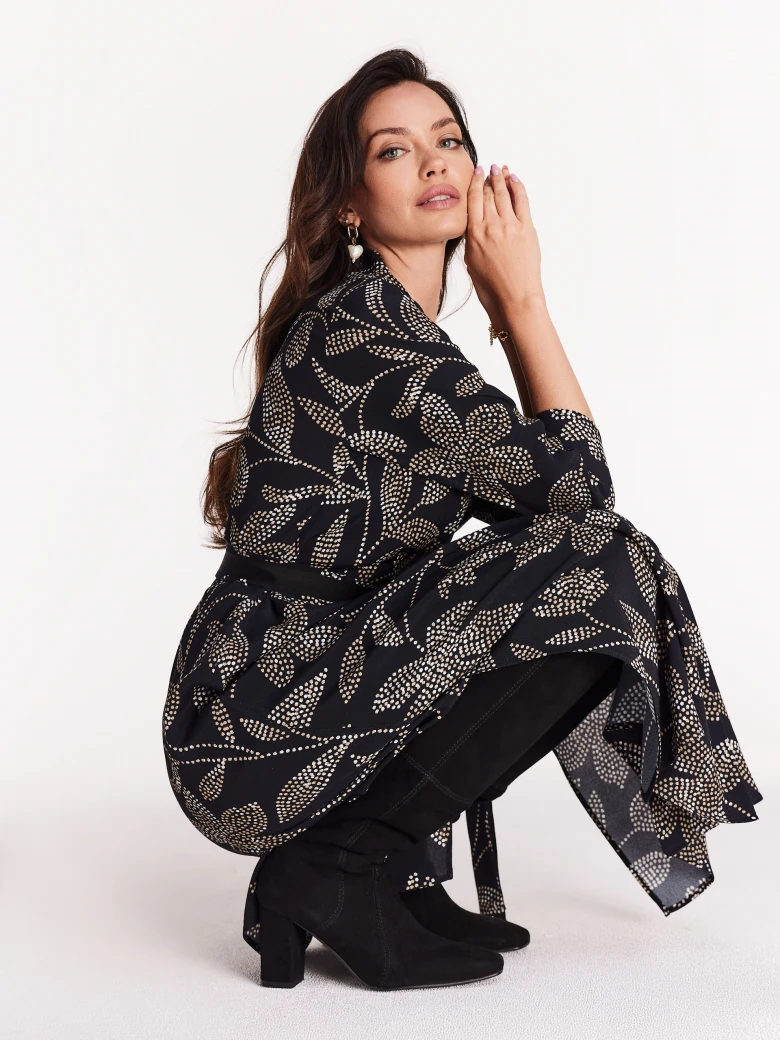 Long black dress with floral pattern