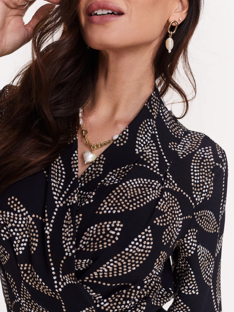 Long black dress with floral pattern