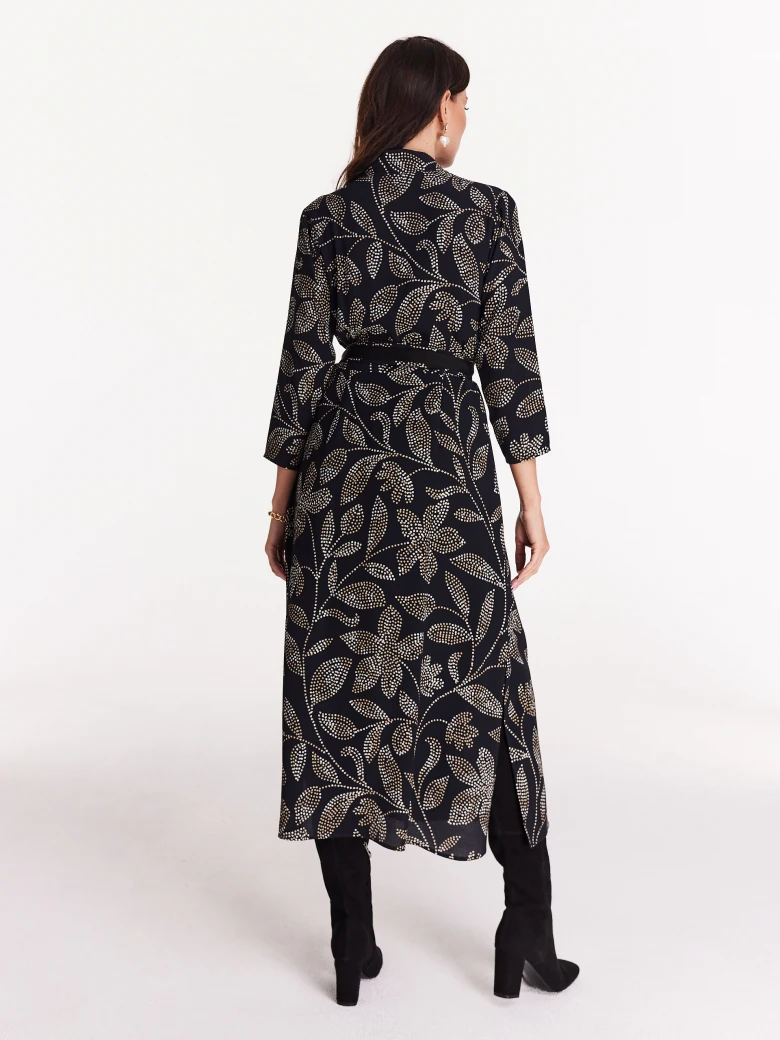 Long black dress with floral pattern