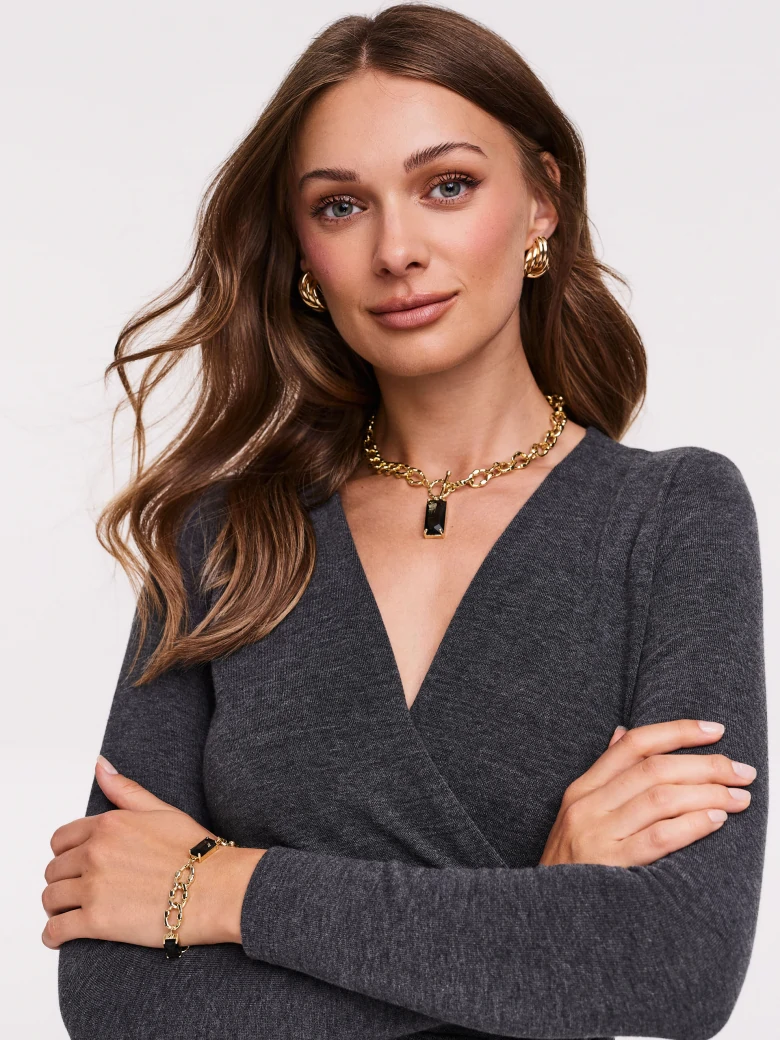 Grey envelope knit dress