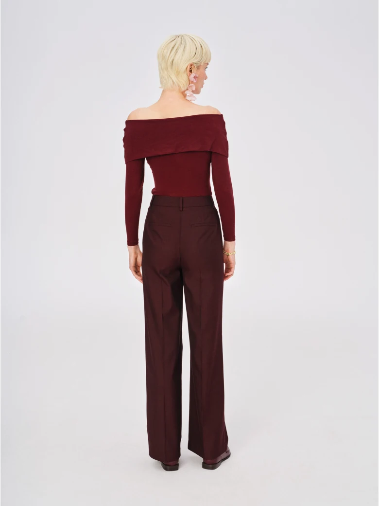 Burgundy blouse with a Spanish neckline