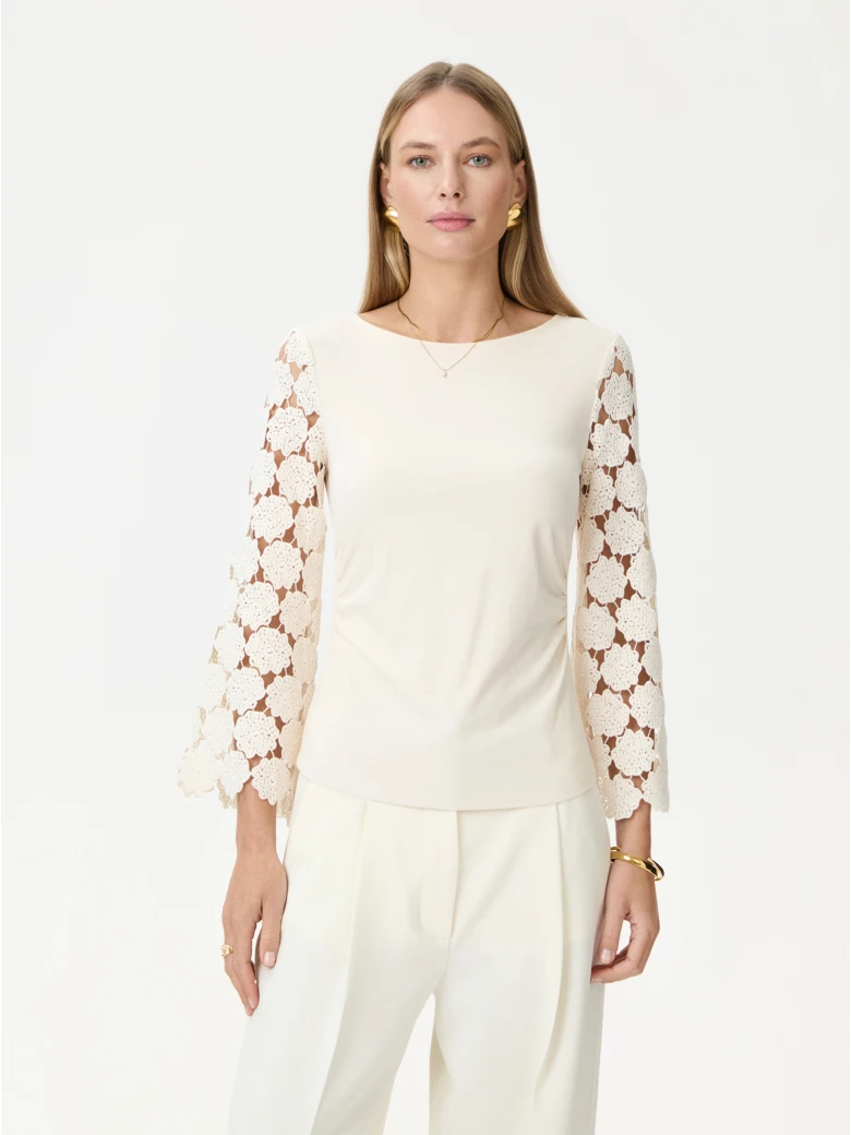 Cream blouse with lace sleeves