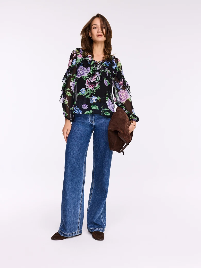 Black floral viscose shirt