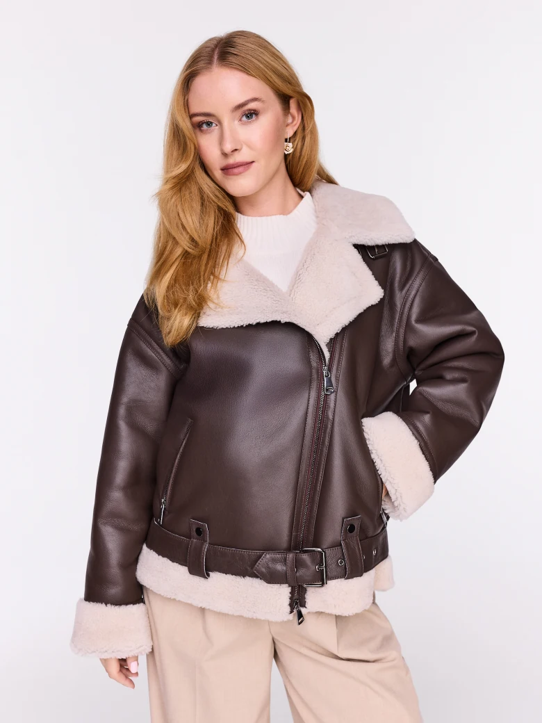 Chocolate merino leather pilot jacket