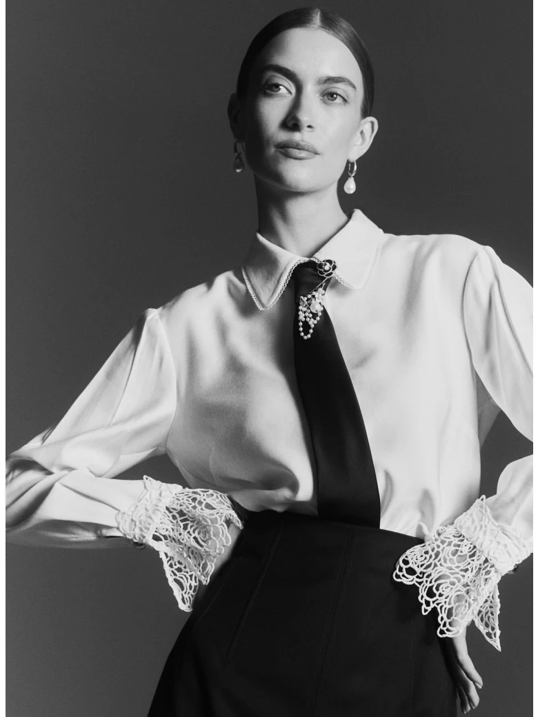 White viscose shirt with openwork cuffs