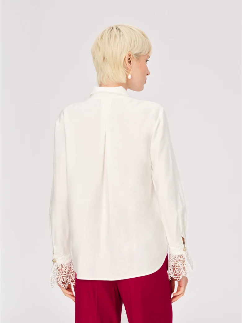 White viscose shirt with openwork cuffs