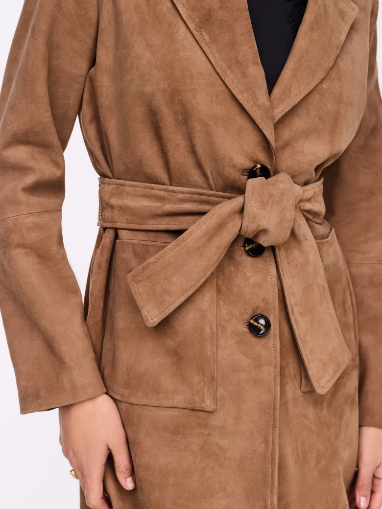 Short caramel suede coat