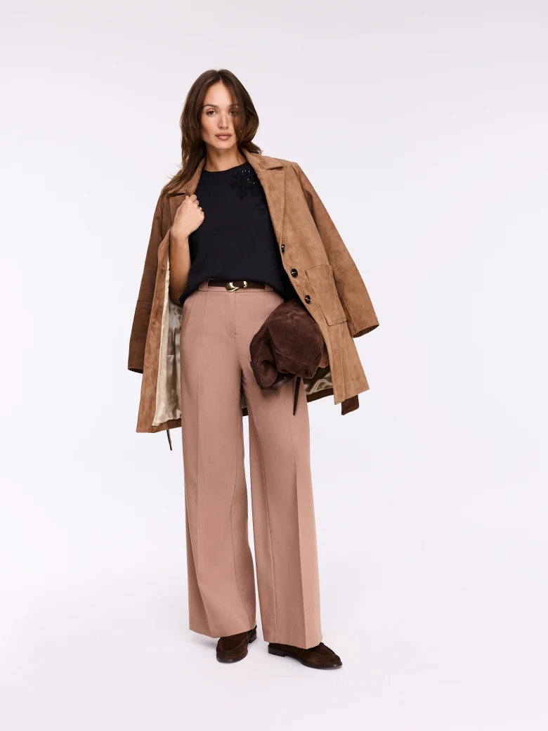 Short caramel suede coat
