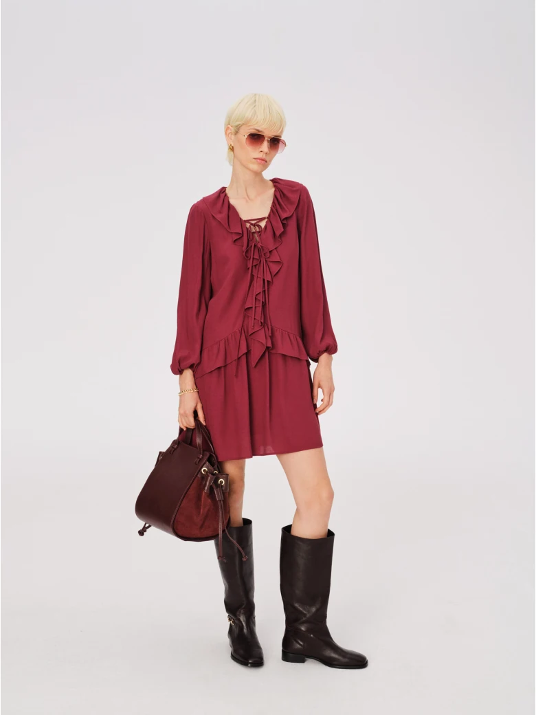 Burgundy dress with ruffles