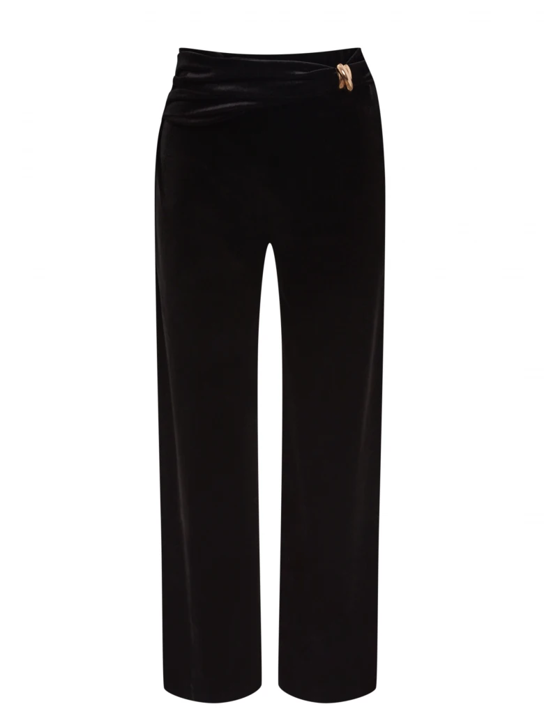 High-waisted black velour pants