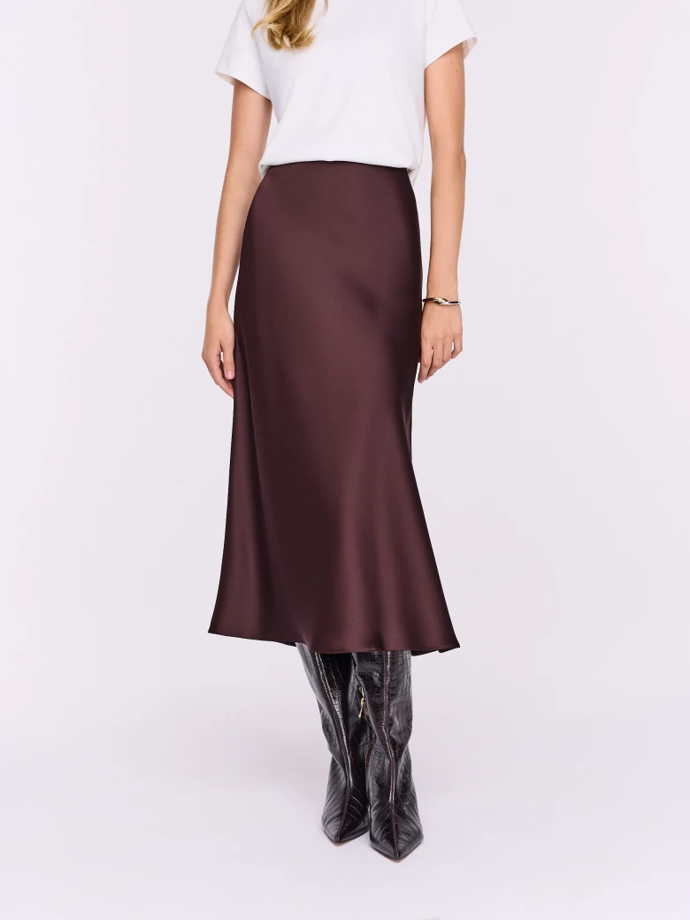 Chocolate brown satin skirt