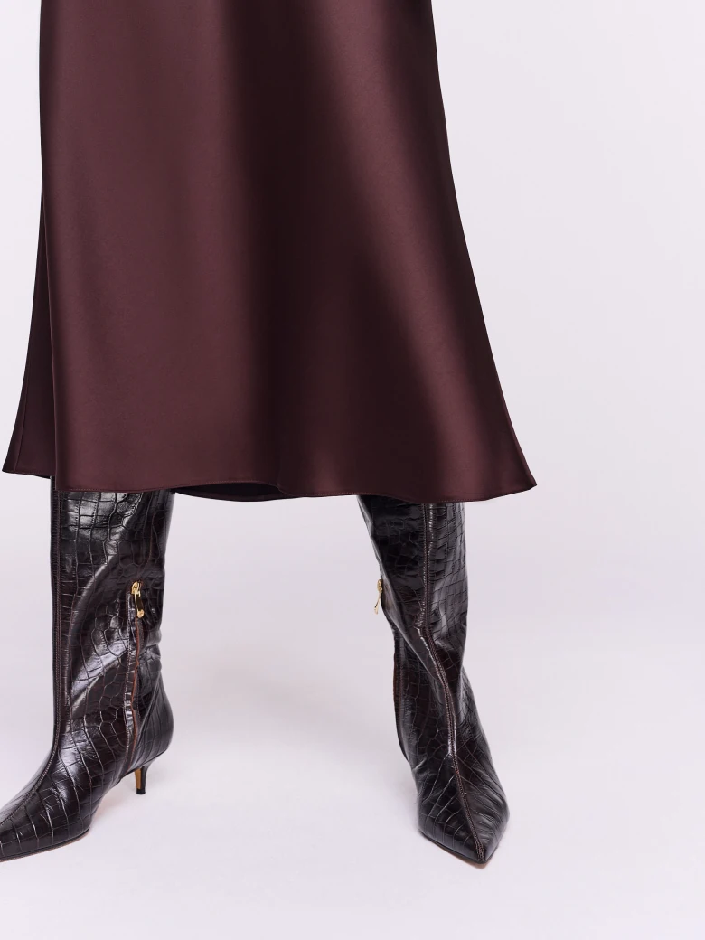 Chocolate brown satin skirt