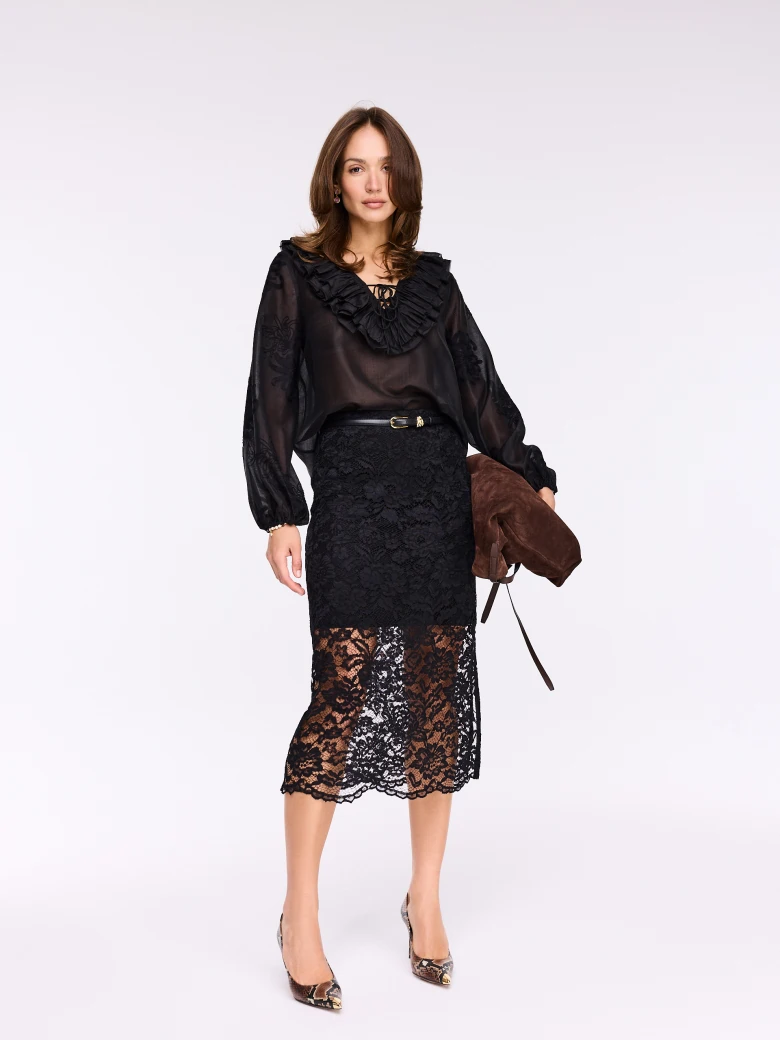 Black fitted lace skirt