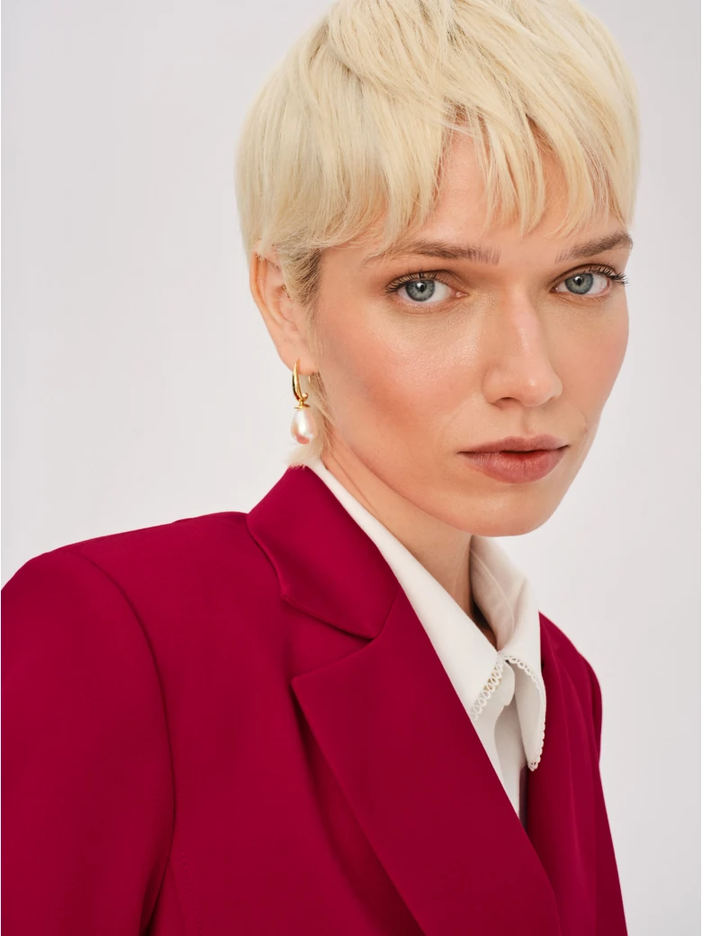 Red single-button suit jacket