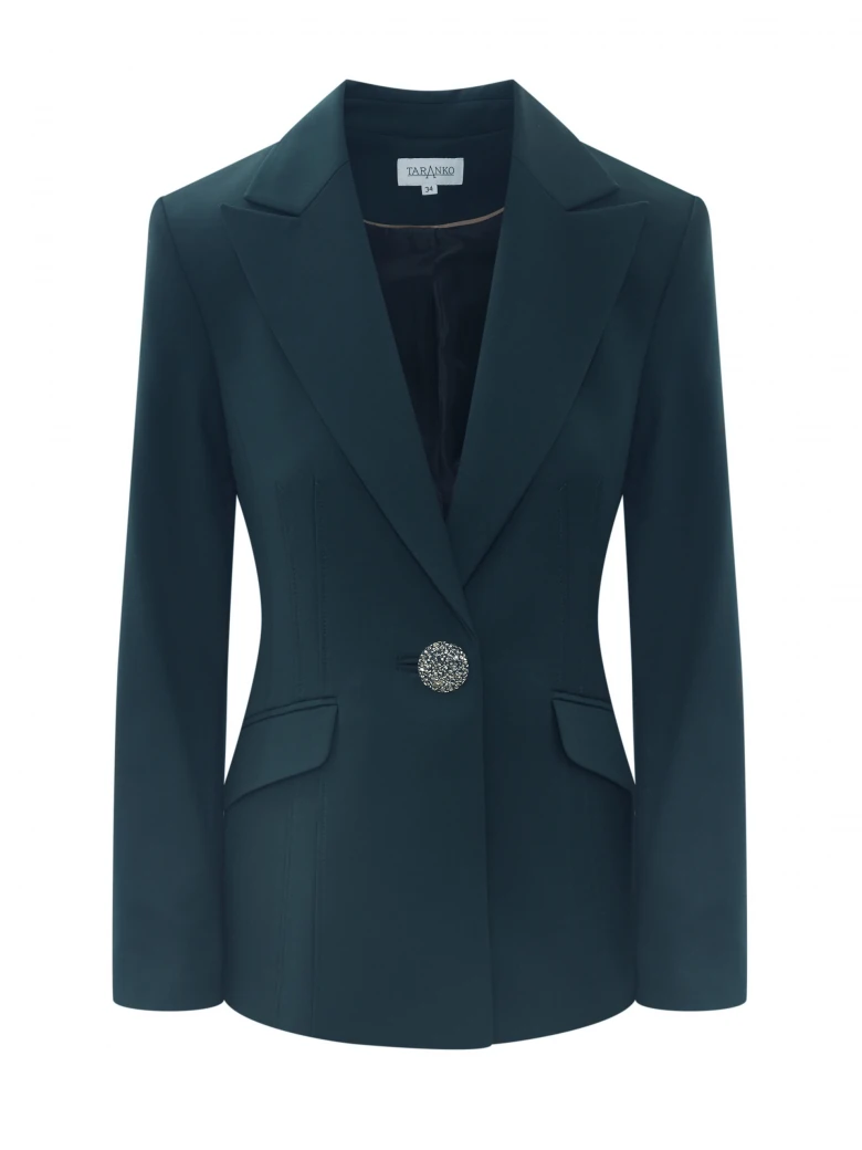 Dark green fitted jacket with decorative button