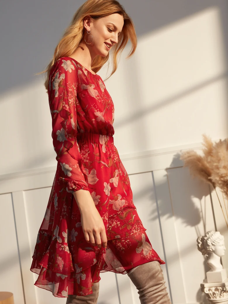 RED DRESS WITH RUFFLES