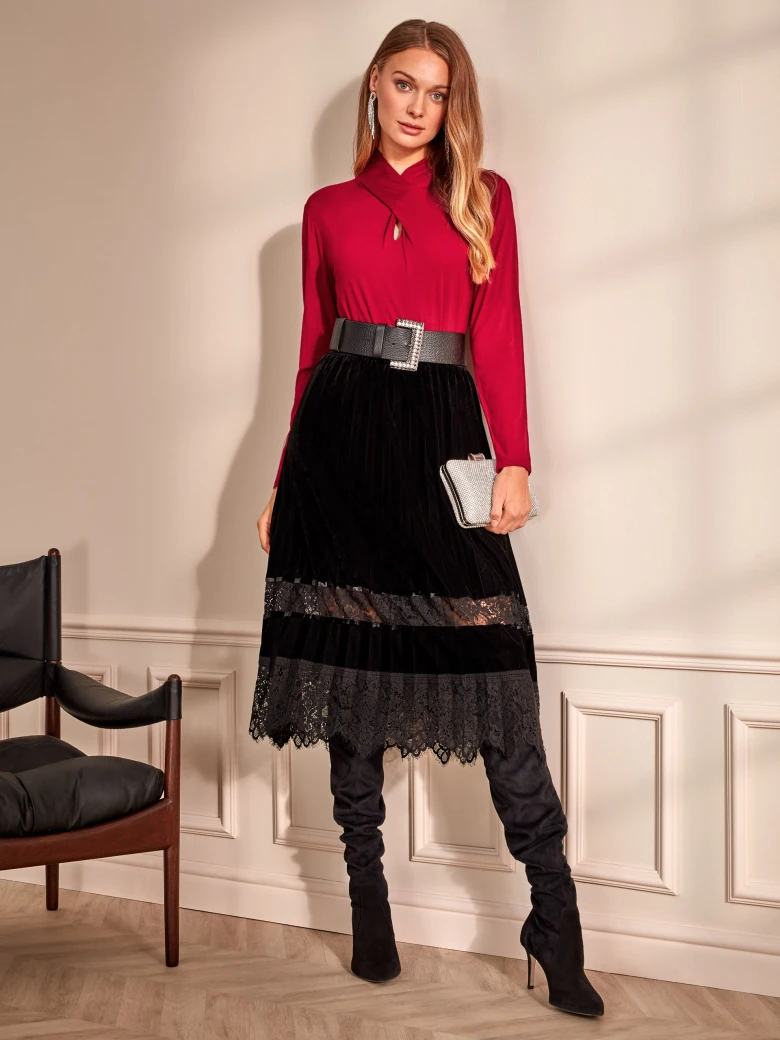 VELOUR SKIRT WITH LACE