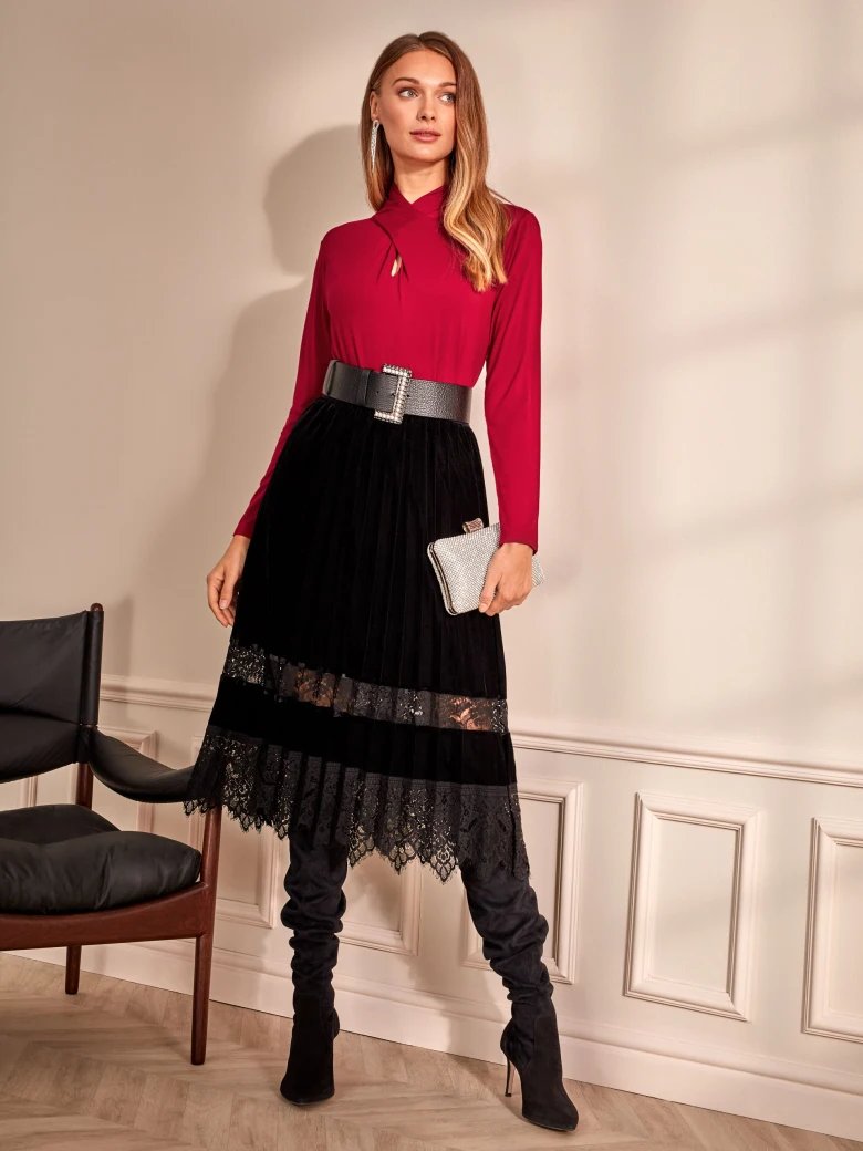 VELOUR SKIRT WITH LACE