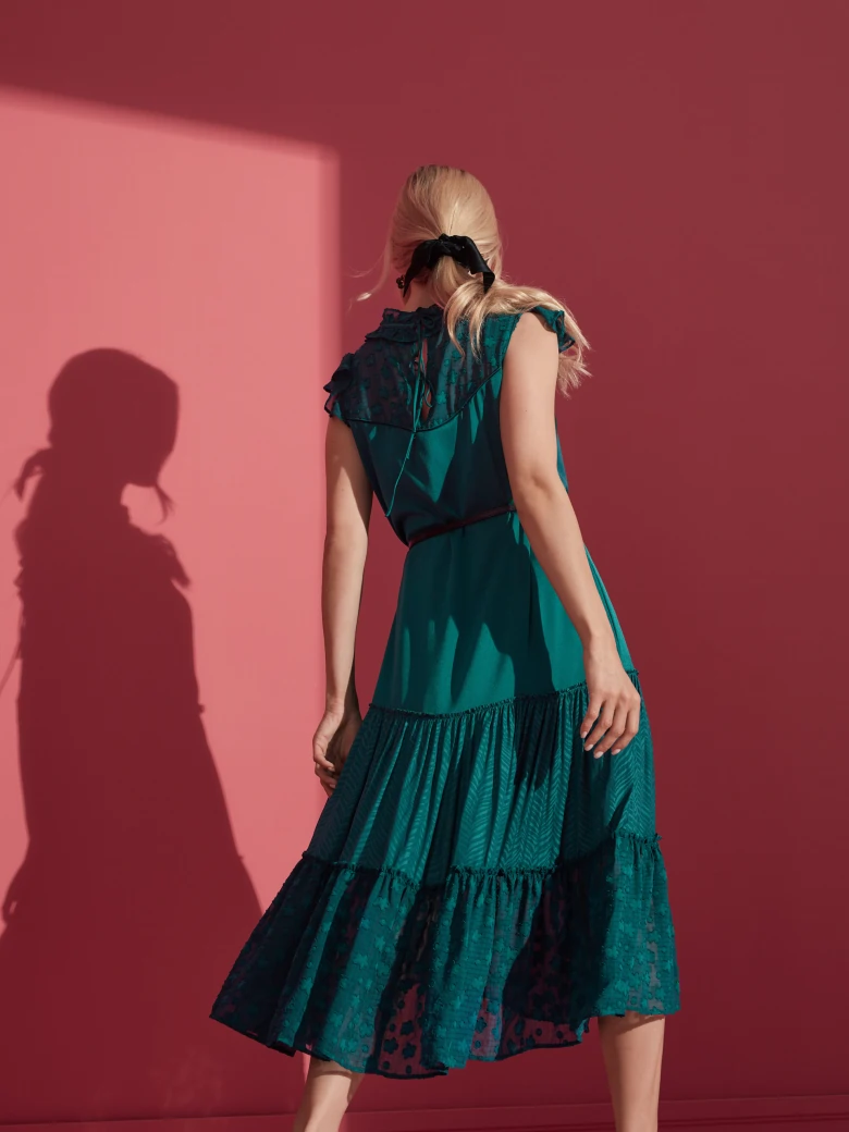 GREEN DRESS WITH RUFFLES