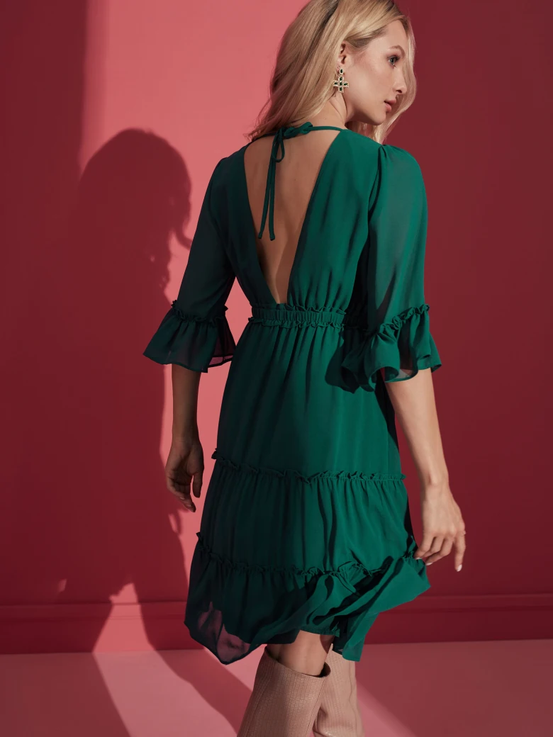 GREEN DRESS WITH BACK NECKLINE