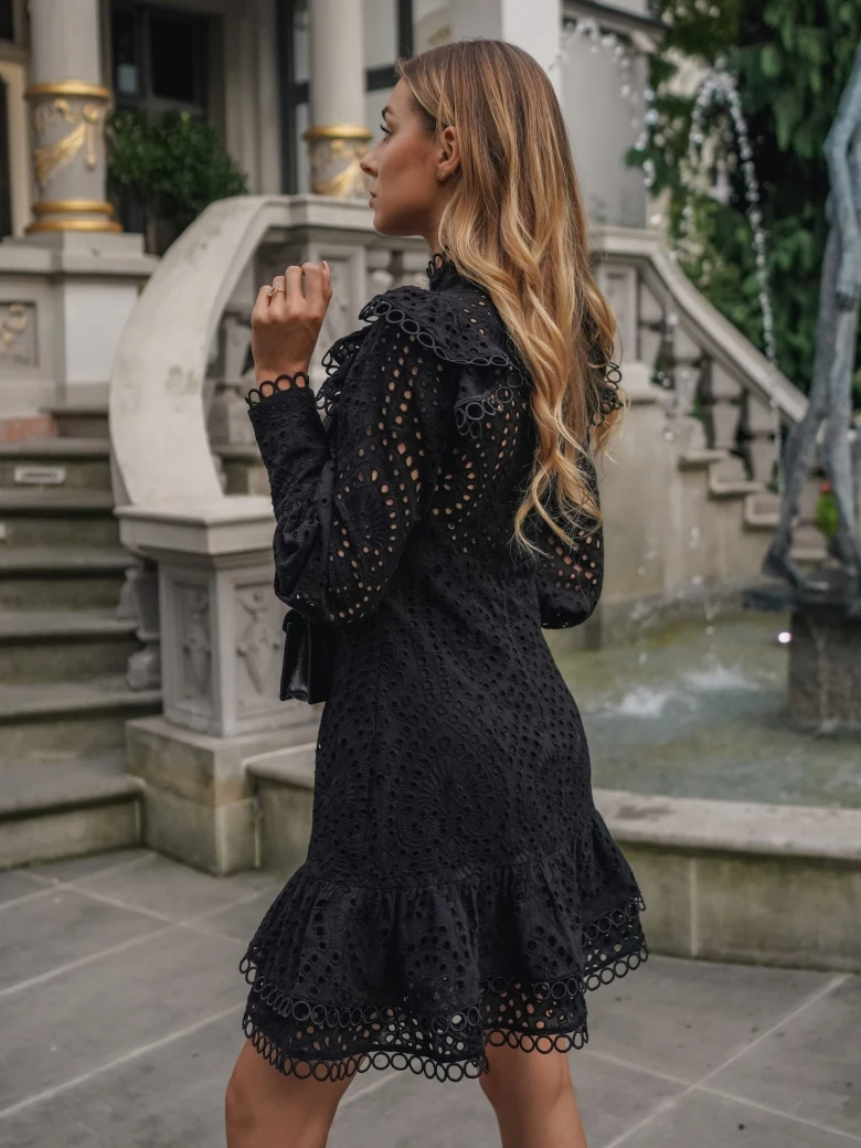 BLACK OPENWORK DRESS