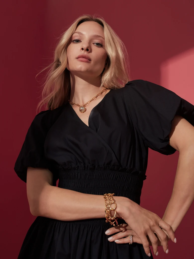 BLACK DRESS WITH BUFF SLEEVES