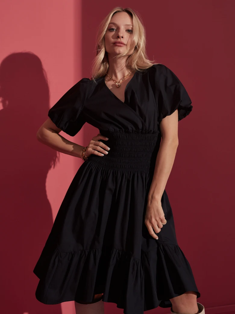 BLACK DRESS WITH BUFF SLEEVES