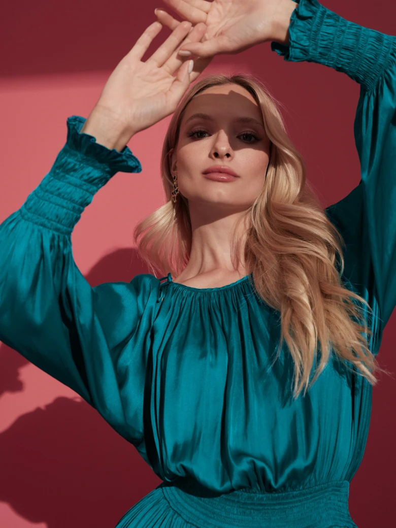 TURQUOISE SATIN DRESS