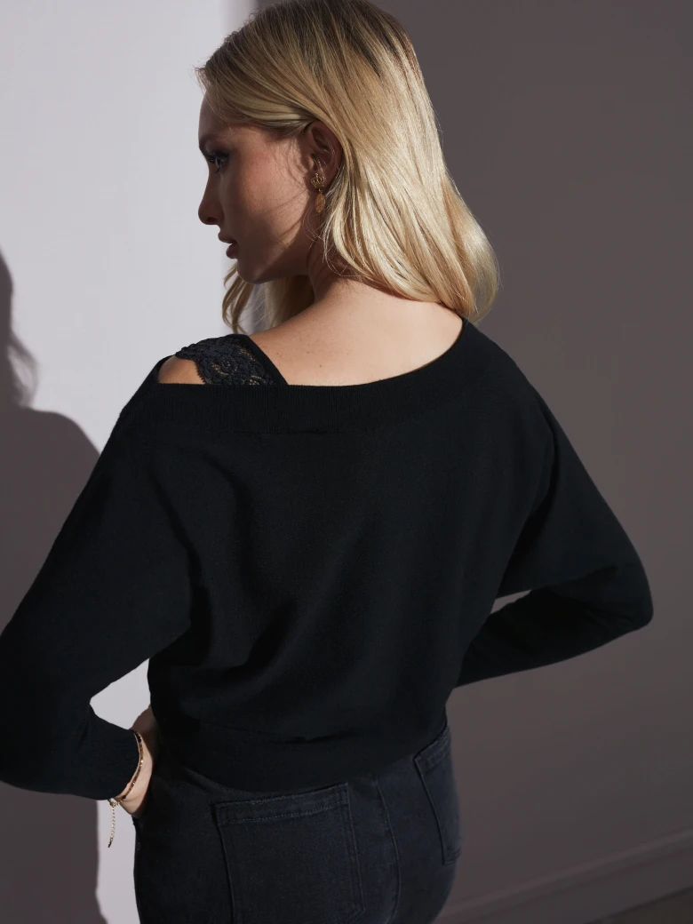 SWETER Z KORONKOWYM RAMIĄCZKIEM