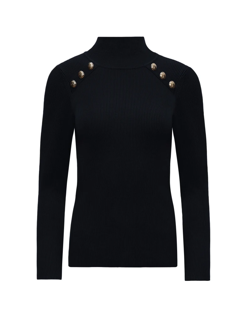 BLACK HALF TURTLENECK WITH GOLD BUTTONS