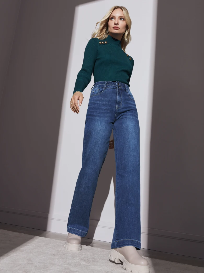 GREEN HALF TURTLENECK SWEATER