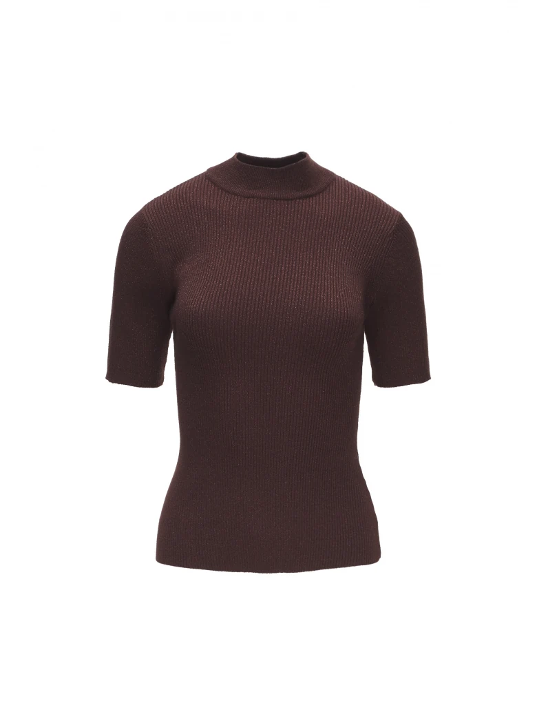 BROWN SWEATER WITH SHORT SLEEVES