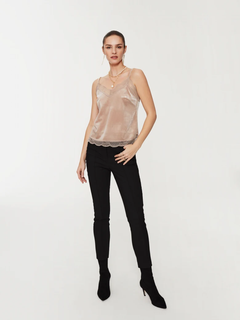 Powder lingerie top with lace trim