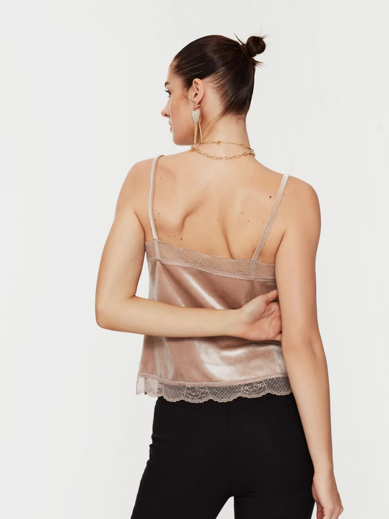 Powder lingerie top with lace trim
