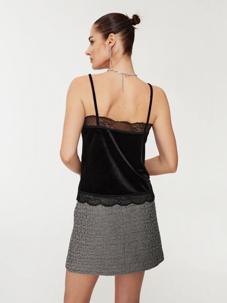 Black satin lace top