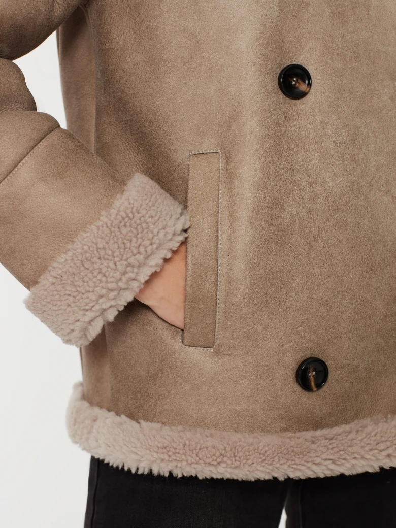 Caramel double-breasted sheepskin coat