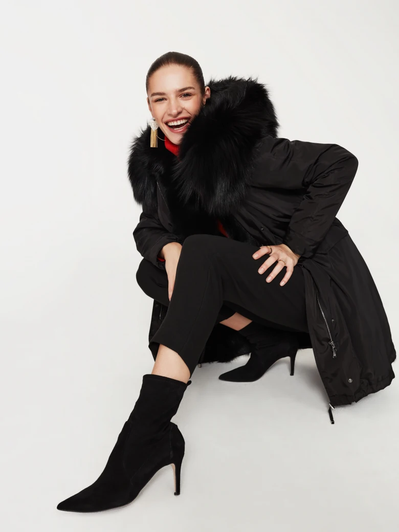 Black jacket with fur trim