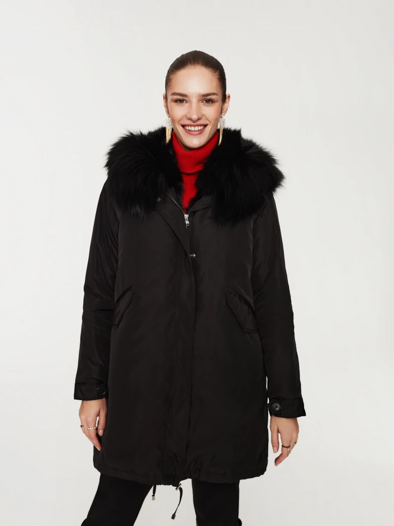 Black jacket with fur trim