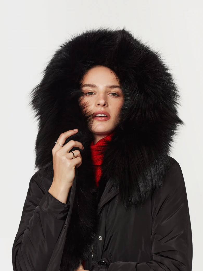 Black jacket with fur trim
