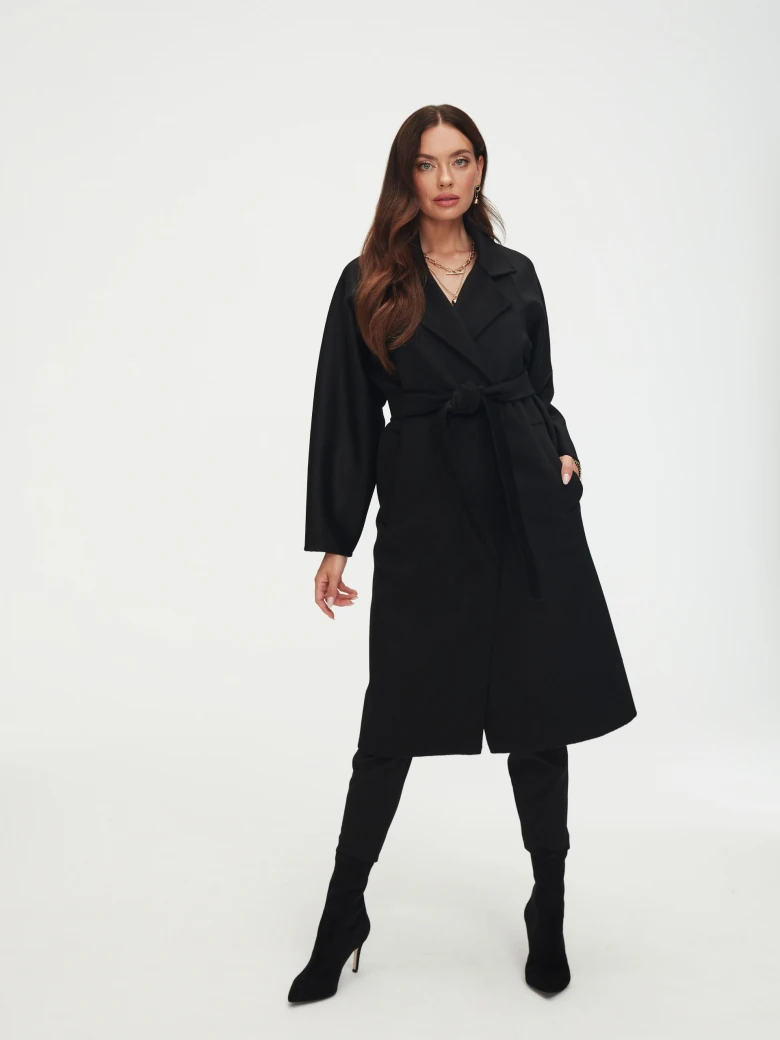 Black wool coat with Zibellino effect