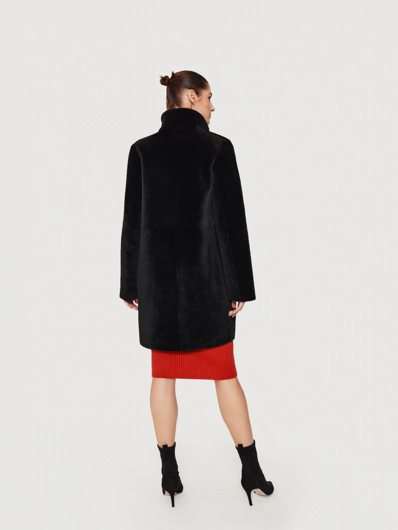 Black sheepskin coat with pockets