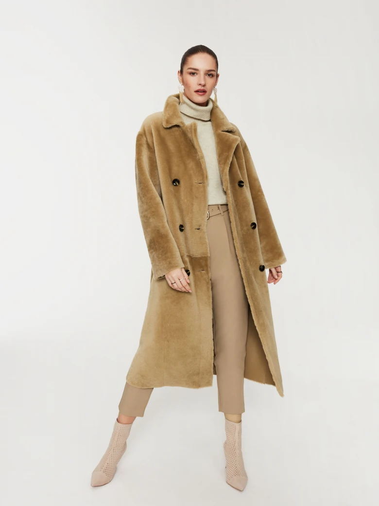 Caramel double-breasted sheepskin coat
