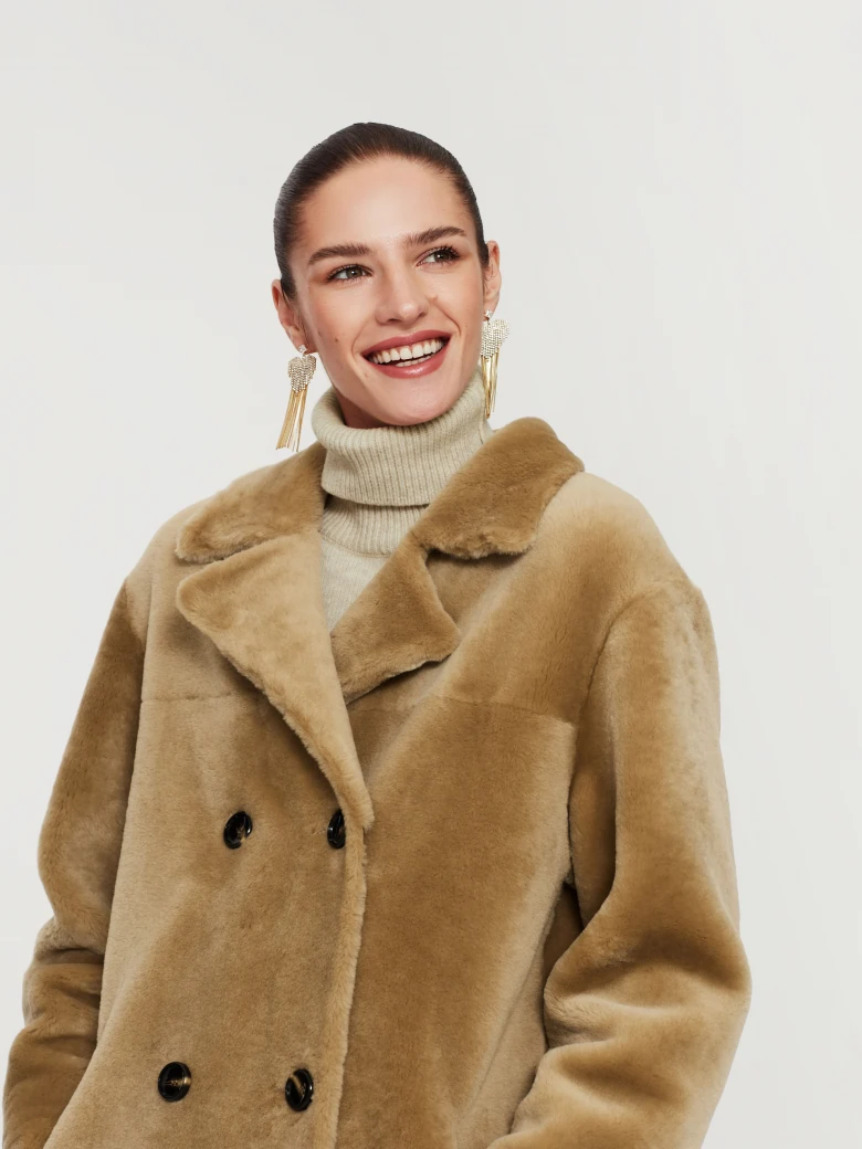Caramel double-breasted sheepskin coat
