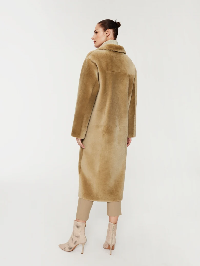 Caramel double-breasted sheepskin coat