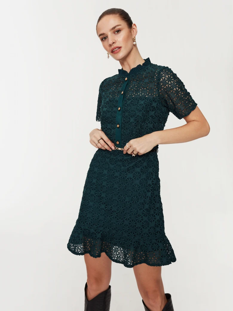 Bottle-green lace dress