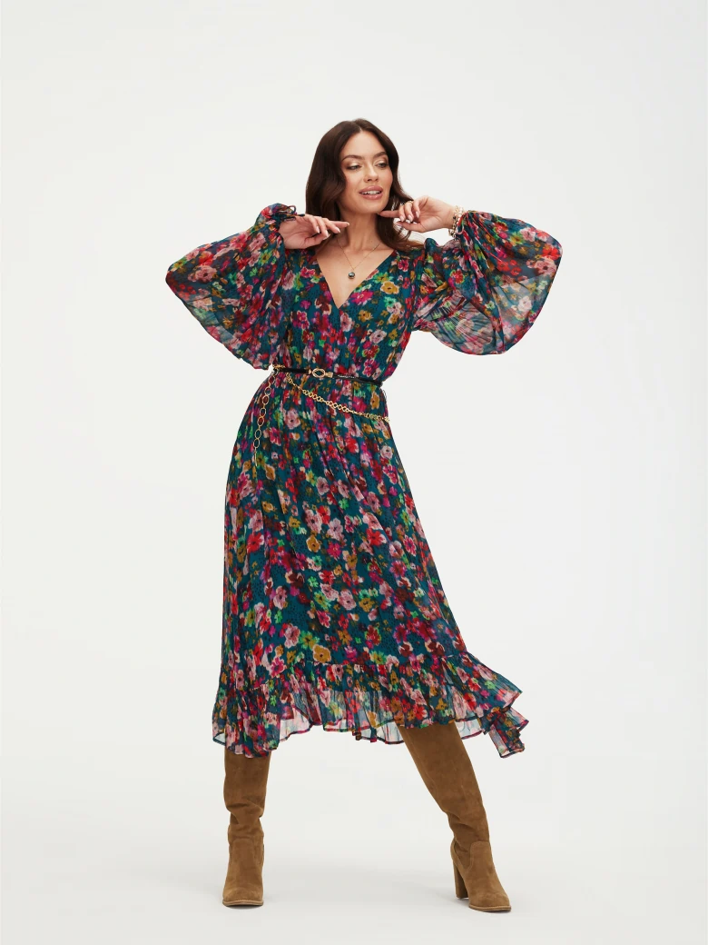 Floral midi dress with ruffle