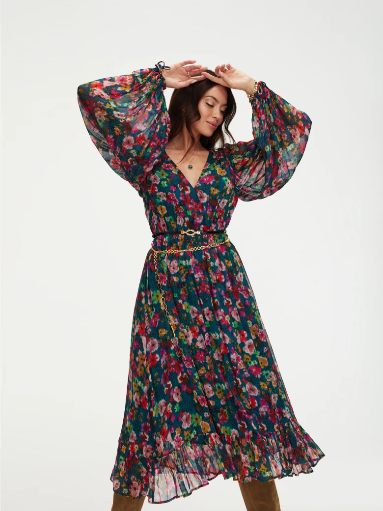 Floral midi dress with ruffle