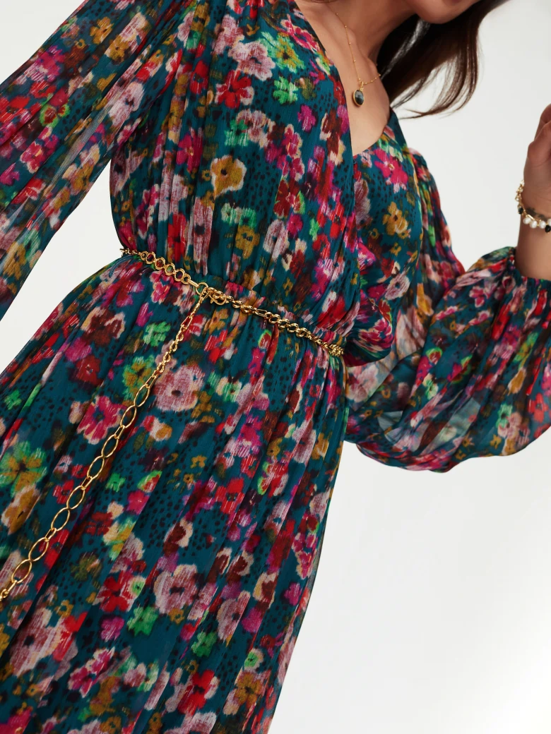 Floral midi dress with ruffle