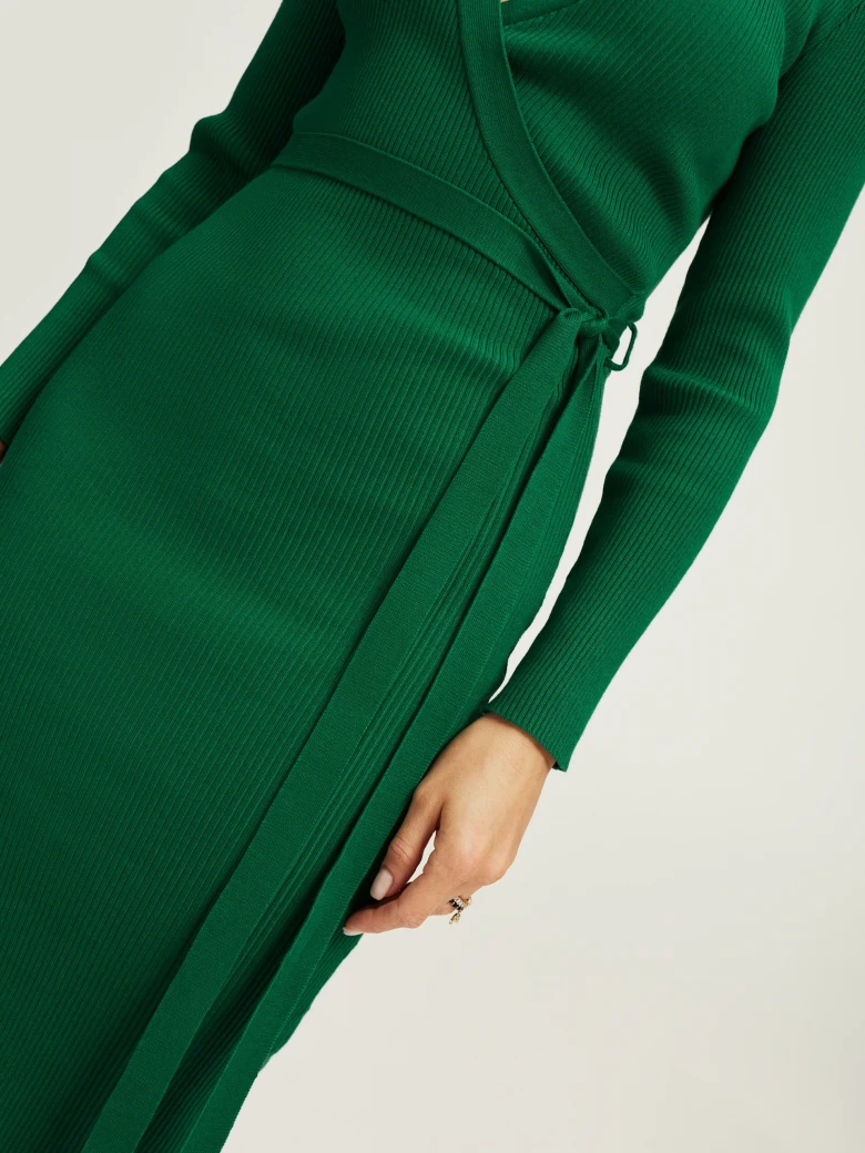 Emerald dress with envelope neckline
